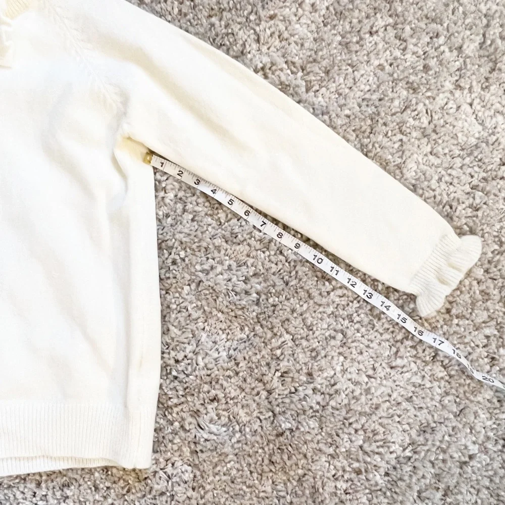 Women's Round Neck Button Down Knit Ribbed Sweater with Ruffles Size Small